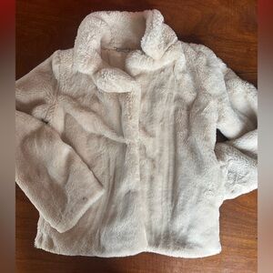 JouJou Cream White Faux Fur Coat Women’s Medium – Plush Soft Jacket Satin Lined